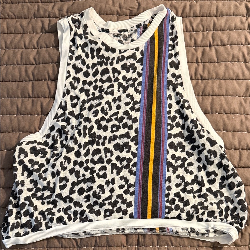 FP Leopard Print muscle  Tank with Color Stripe